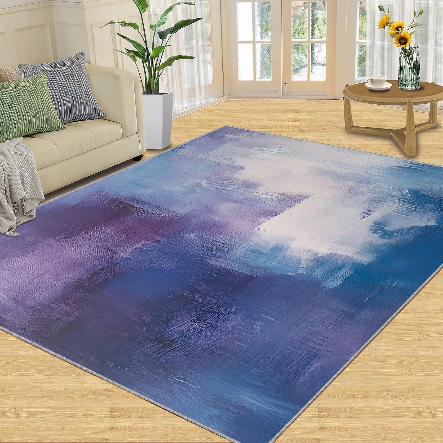 6x8 Abstract Area Rug - Blue-Purple-Blocks Large Rugs for Living Room, Abstract Art Carpet Area Rug for Girls Bedroom Kids Room Basement Office Classroom