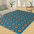 Mid-Century Geometry Art Area Rug, Orange Blue Hexagon Rugs for Living Room, Indoor Non-Slip Kids Rugs, Machine Washable Breathable Durable Carpet for Front Entrance Floor Decor,6 x 8ft