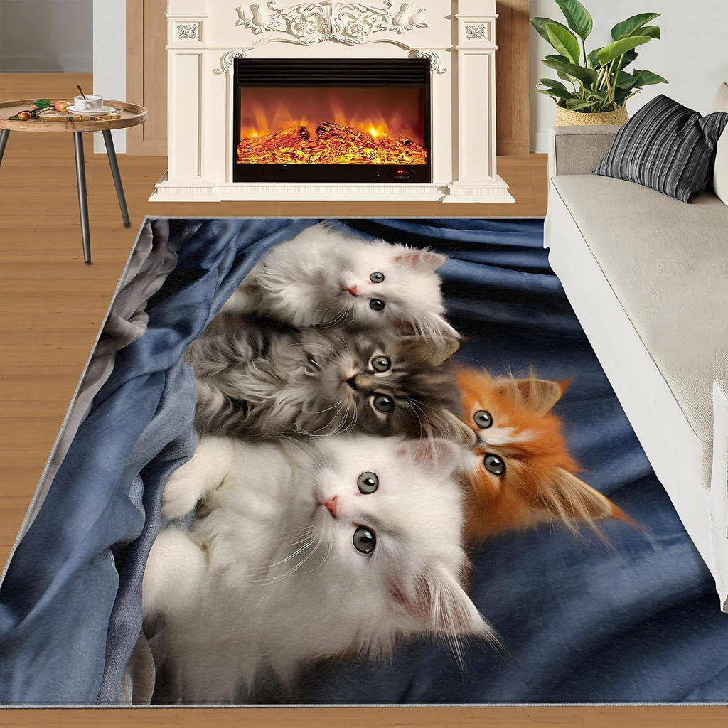 6x8 Rug Cute Kitten Area Rug, Cat Lover Rugs Floor Carpet, Indoor Non-Slip Rugs for Room Sofa Living Room Mat Bedroom Home Decor Floor Mats