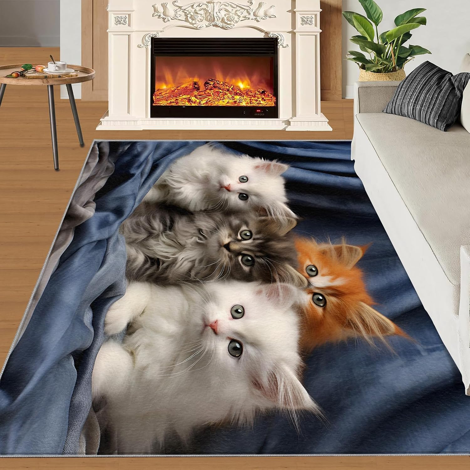 6x8 Rug Cute Kitten Area Rug, Cat Lover Rugs Floor Carpet, Indoor Non-Slip Rugs for Room Sofa Living Room Mat Bedroom Home Decor Floor Mats