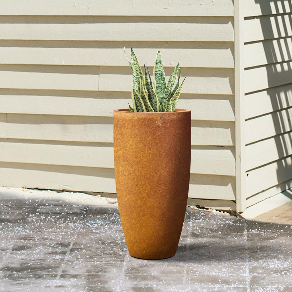 Kante 23.6' H Iron Oxide Finish Concrete Tall Planters Large Outdoor Indoor Decorative Plant Pots with Drainage Hole and Rubber Plug, Modern Tapered Style for Home and Garden (RC0099A-C80621)