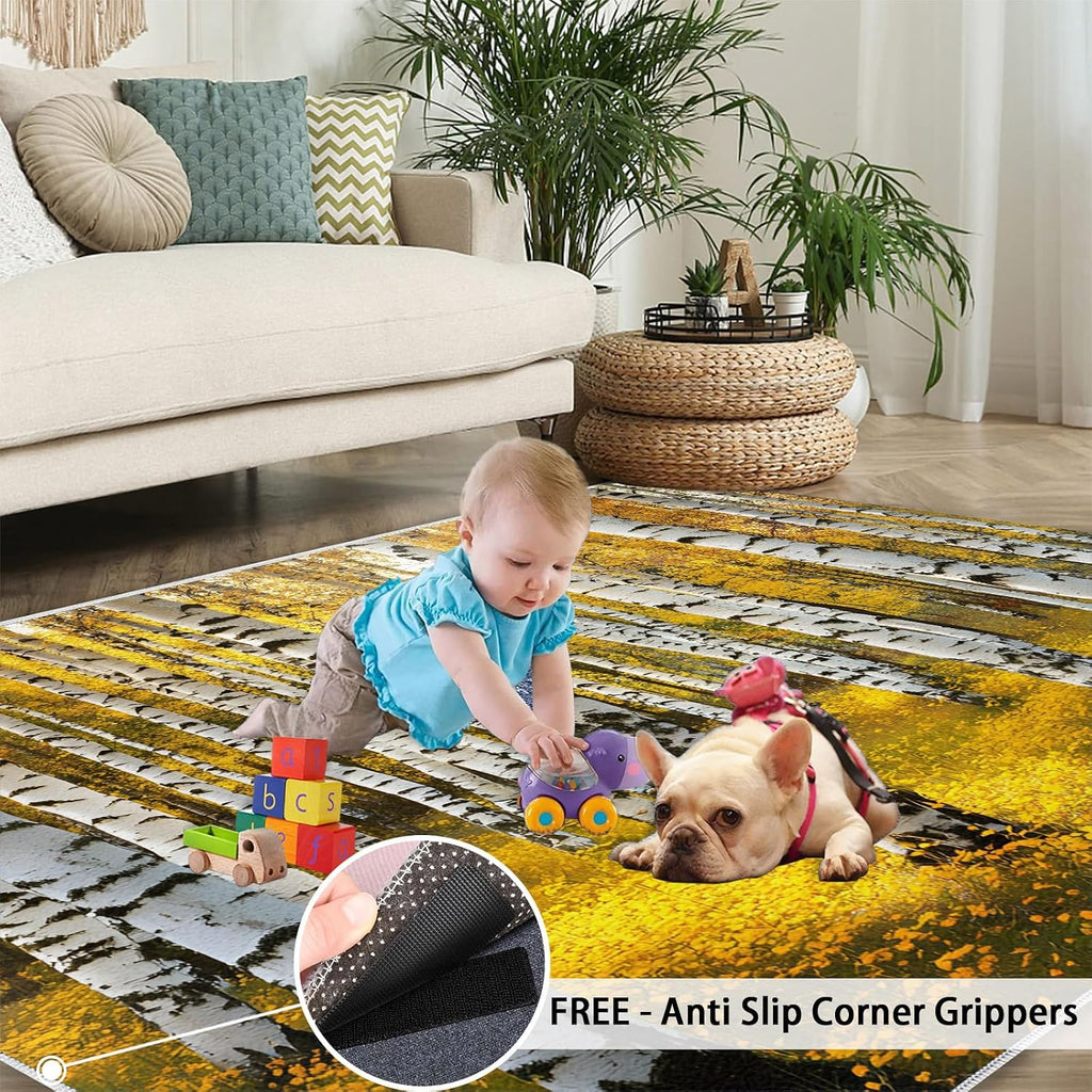 Autumn Birch Forest Area Rug 6x8 - Birch Forest Large Rugs for Living Room, Natural Landscape Carpet Area Rug for Girls Bedroom Kids Room Basement Office Classroom