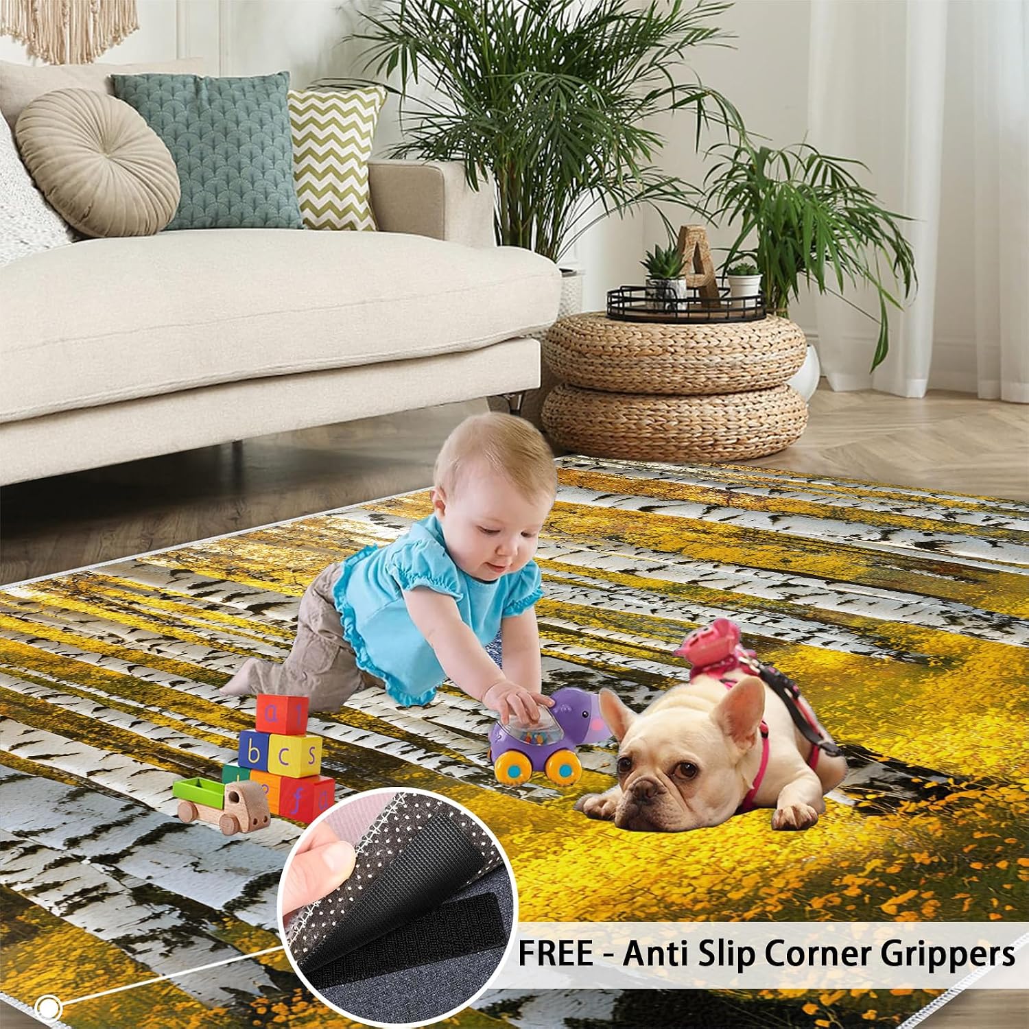Autumn Birch Forest Area Rug 6x8 - Birch Forest Large Rugs for Living Room, Natural Landscape Carpet Area Rug for Girls Bedroom Kids Room Basement Office Classroom