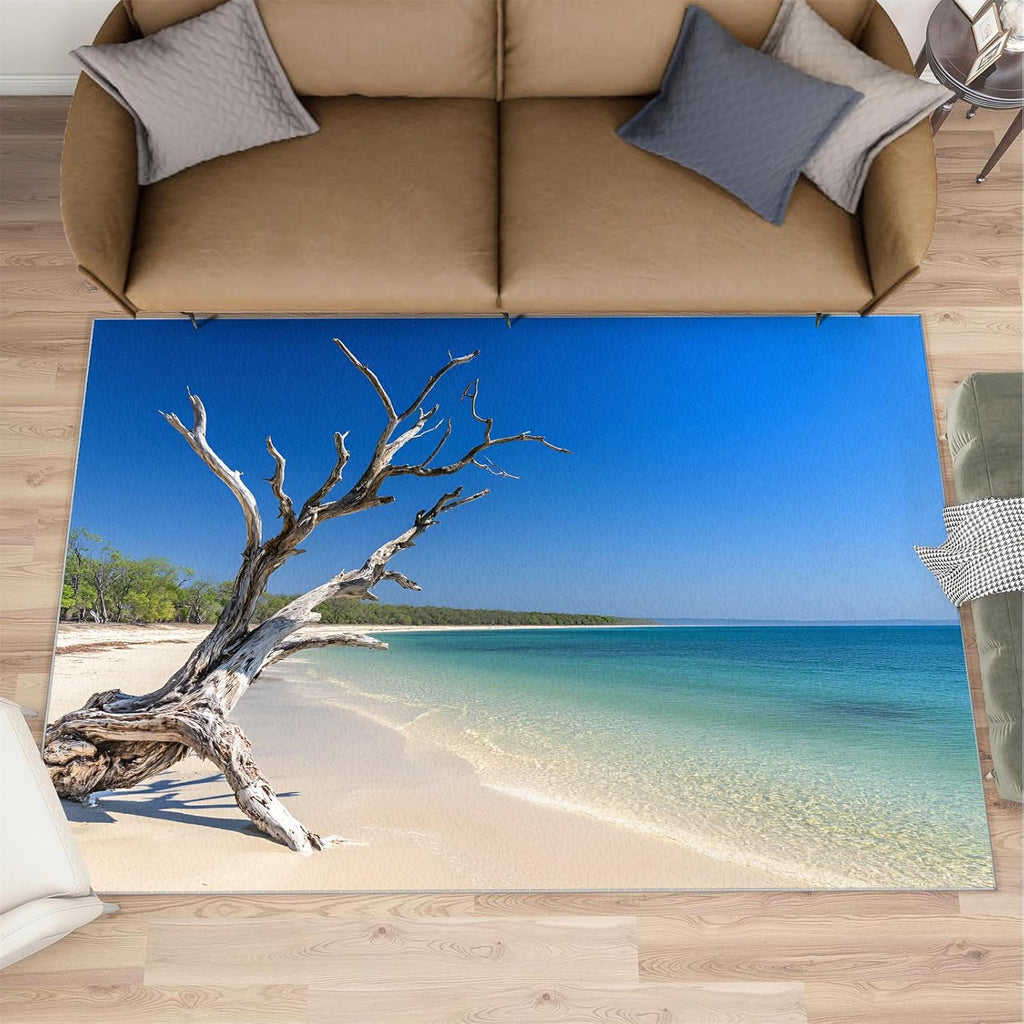 Beach Rugs for Living Room, Sea Scenery Bedroom Rug, Home Decor Area Rug for Dining Room Farmhouse Floor Mat 6x8