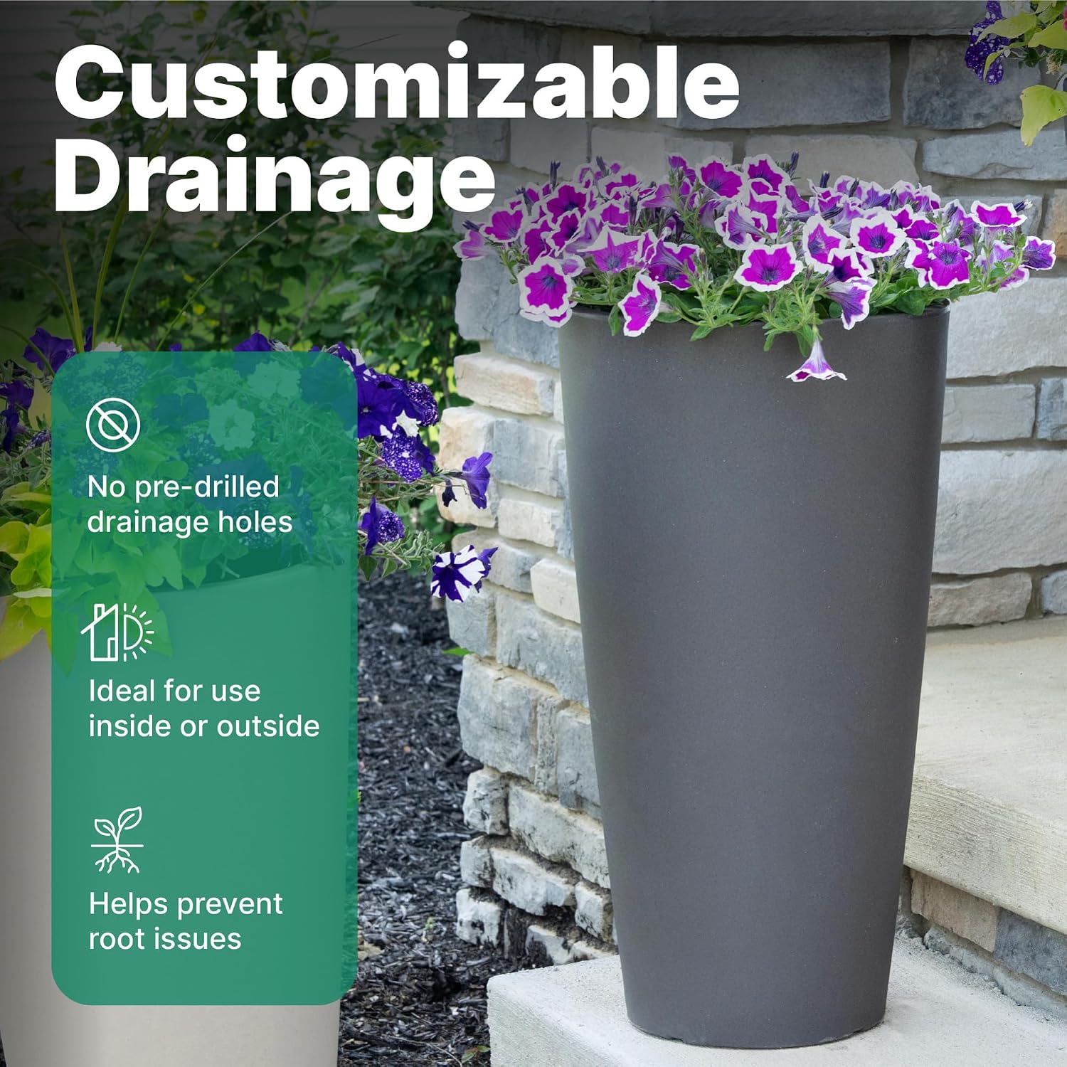 Step2 Tremont Tall Round Tapered Planter, 28' Tall 2-Pack, Indoor/Outdoor Plants, Efficient Drainage, Durable Resin, Dark Cedar