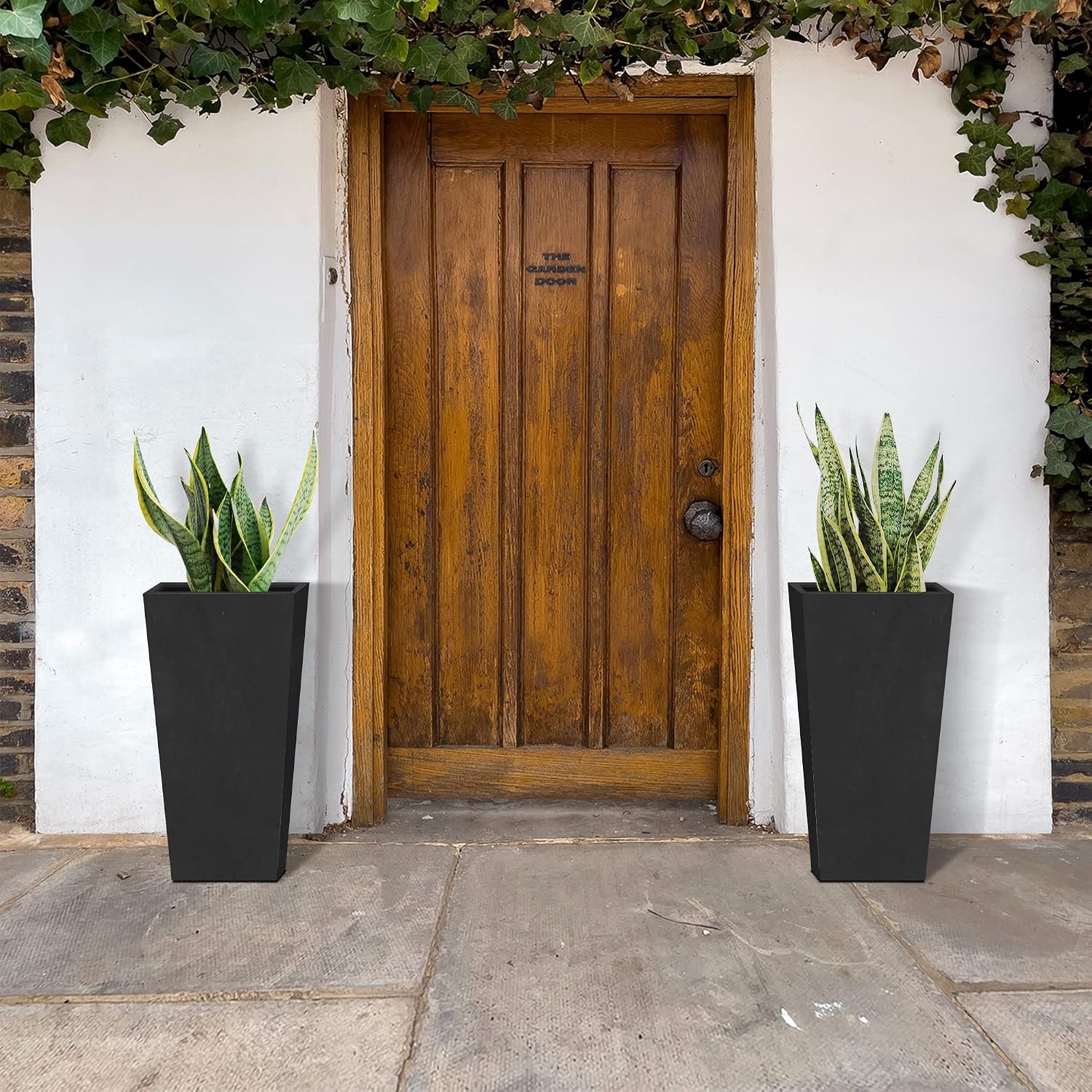 Kante 24.4' H Concrete Tall Tapered Planter Set of 2, Large Outdoor Indoor Garden Plant Pot with Drainage Hole and Rubber Plug Home and Patio, Burnished Black Finish
