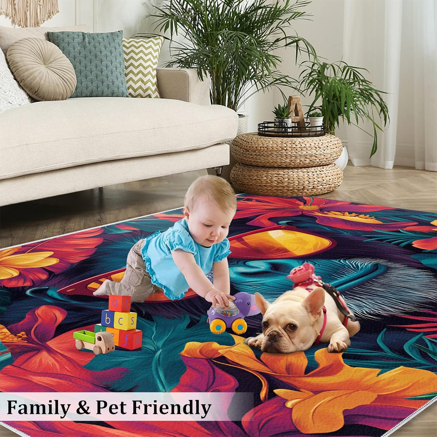 6x8 Chimp Area Rug - Chimpanzee Large Rugs for Living Room, Tropical Foliage Gorilla Carpet Area Rug for Girls Bedroom Kids Room Basement Office Classroom