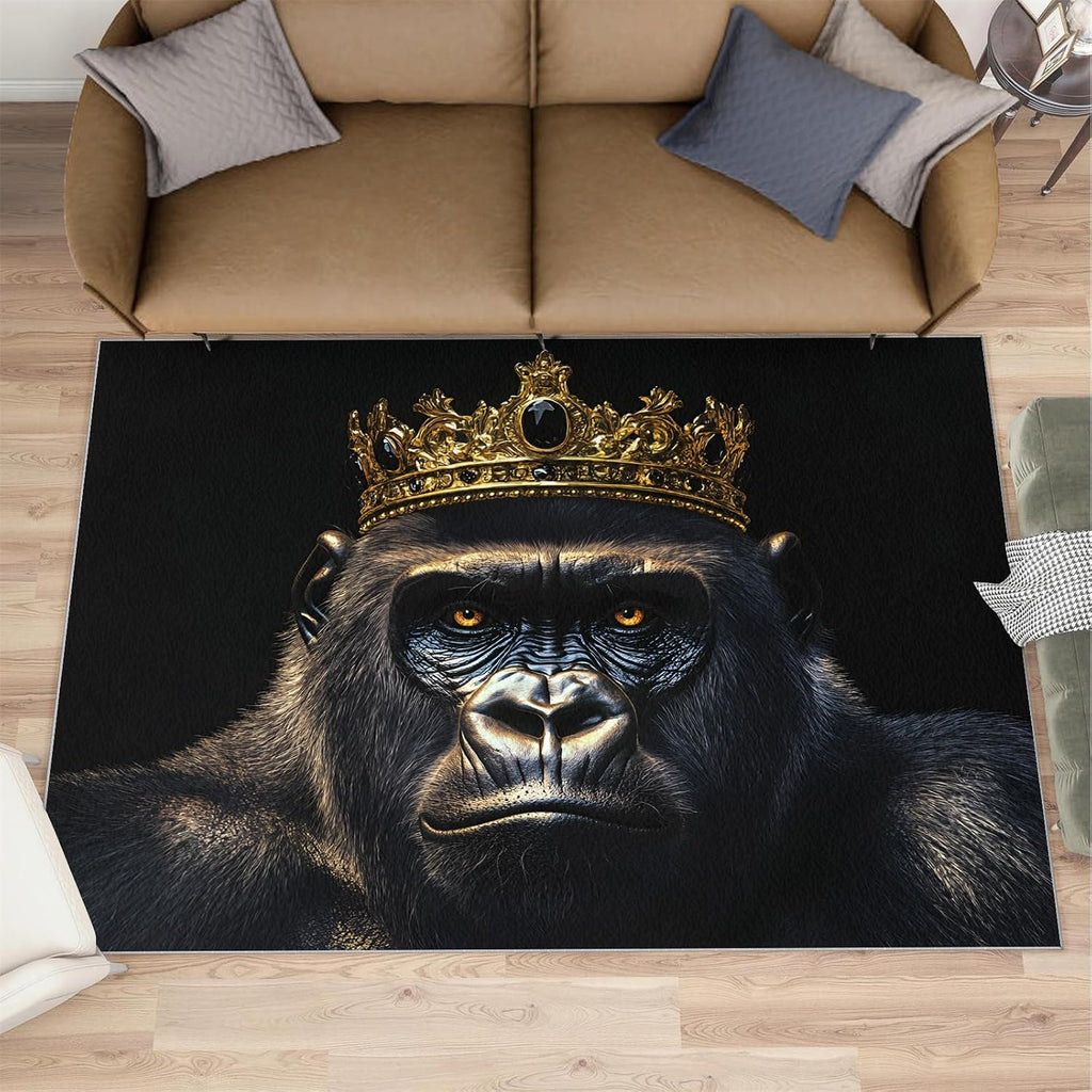 6x8 Gorilla Area Rug - Chimpanzee Large Rugs for Living Room, Gold Crown Gorilla Carpet Area Rug for Girls Bedroom Kids Room Basement Office Classroom