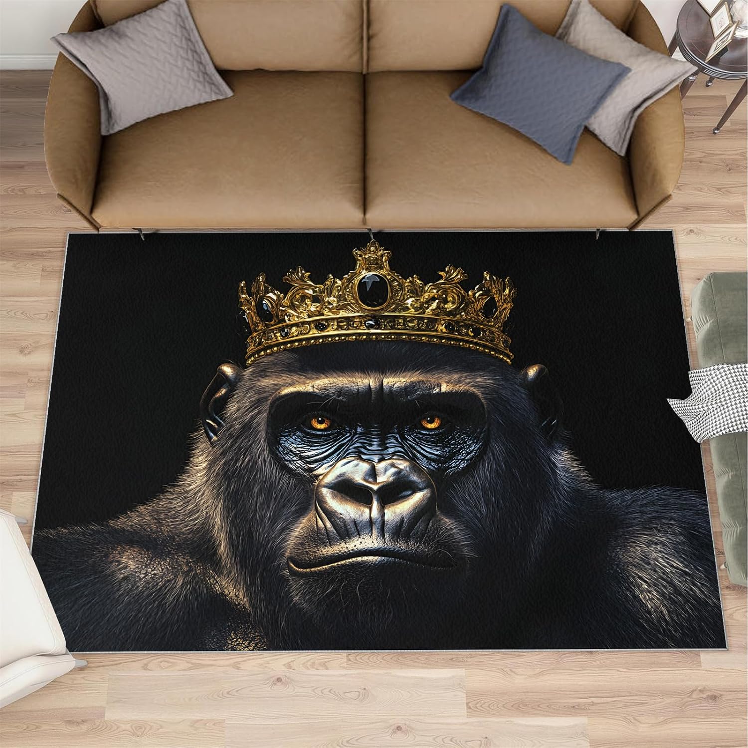Gorillas Rug - 6x8 Rugs for Bedroom, King Gorillas Area Rug, Black Monkey Washable Rugs for Living Room, Non Slip Animal Indoor Carpet - Home Decor, Tropical Wildlife Gifts for Kids