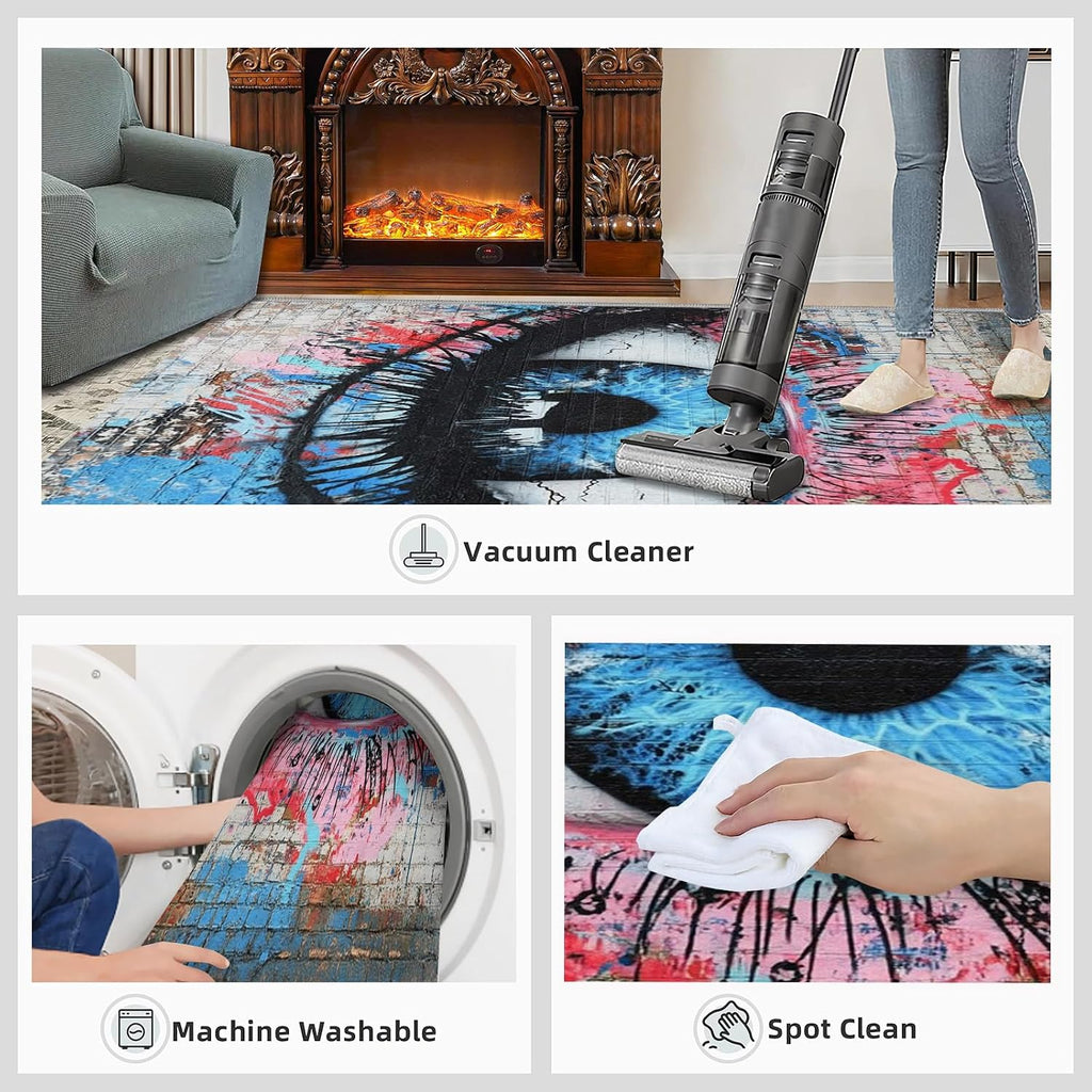 Graffiti Eye Rug 6x8-6x8 Rug, Street Art Area Rugs for Bedroom, Creative Abstract Rugs for Living Room, Eye Washable Mat, Hip Hop Doodle Carpet, Graffiti Home Decor & Gifts