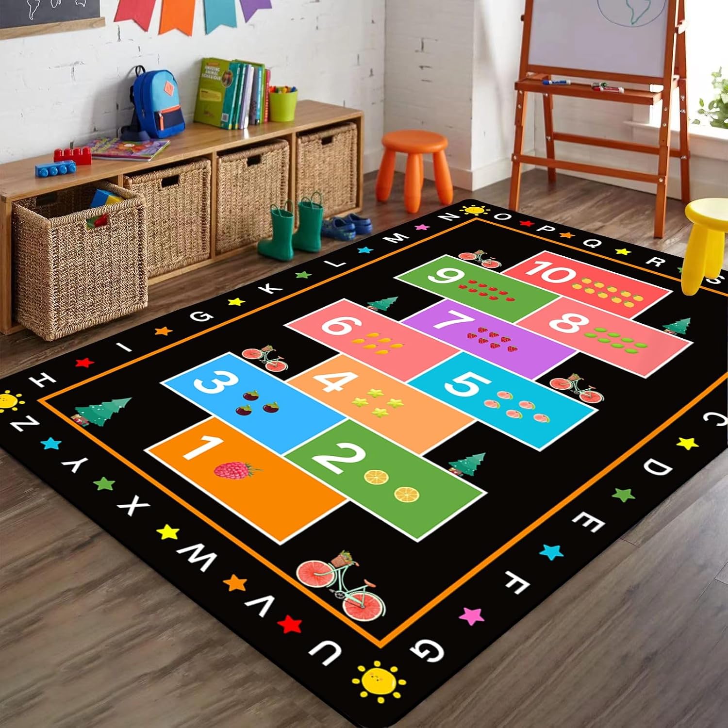 Hopscotch Area Carpet, 6x8ft, Colorful ABC Alphabet Play Mat, Kids Educational Alphabet Number Carpet for Toddlers, Soft Anti-Slip Reduce Noise Throw Rug for Hallway Floor