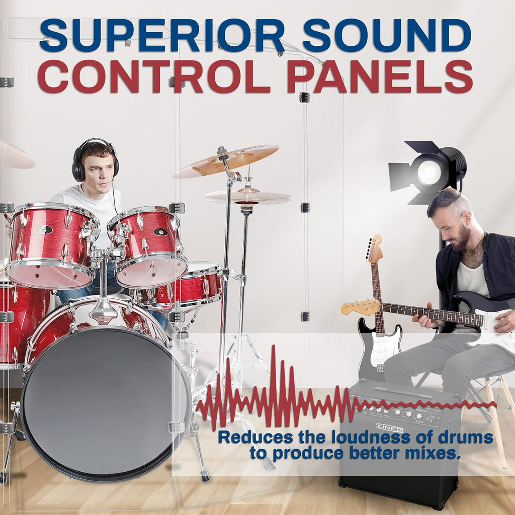 Drum Shield DS7D Chrome Hinges 6 panels Full 1/4' x 24' x 72' Crystal Clear Acrylic 6 Deflector Panels 12' x 24'