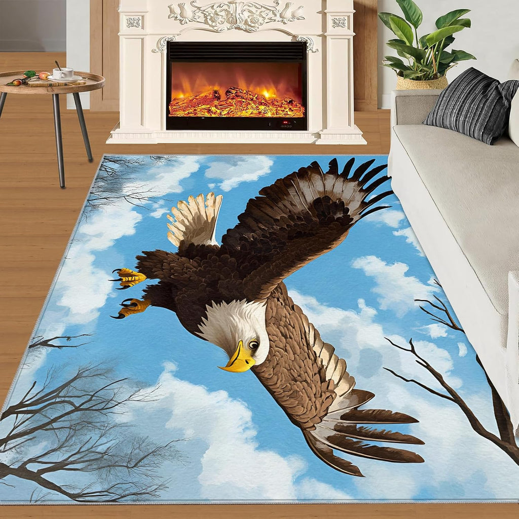 American Bald Eagle Area Rug, Sky Eagle Rugs for Girls Room, with Non Slip Backing Washable Rug for Woman Bedside Living Room Bedroom Kitchen Decor Floor Mat 6x8