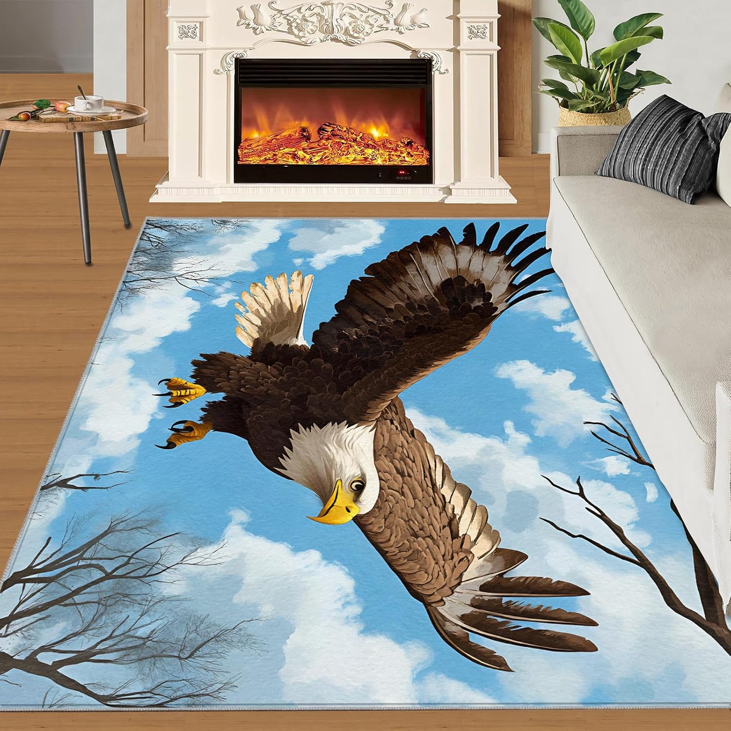 American Bald Eagle Area Rug, Sky Eagle Rugs for Girls Room, with Non Slip Backing Washable Rug for Woman Bedside Living Room Bedroom Kitchen Decor Floor Mat 6x8