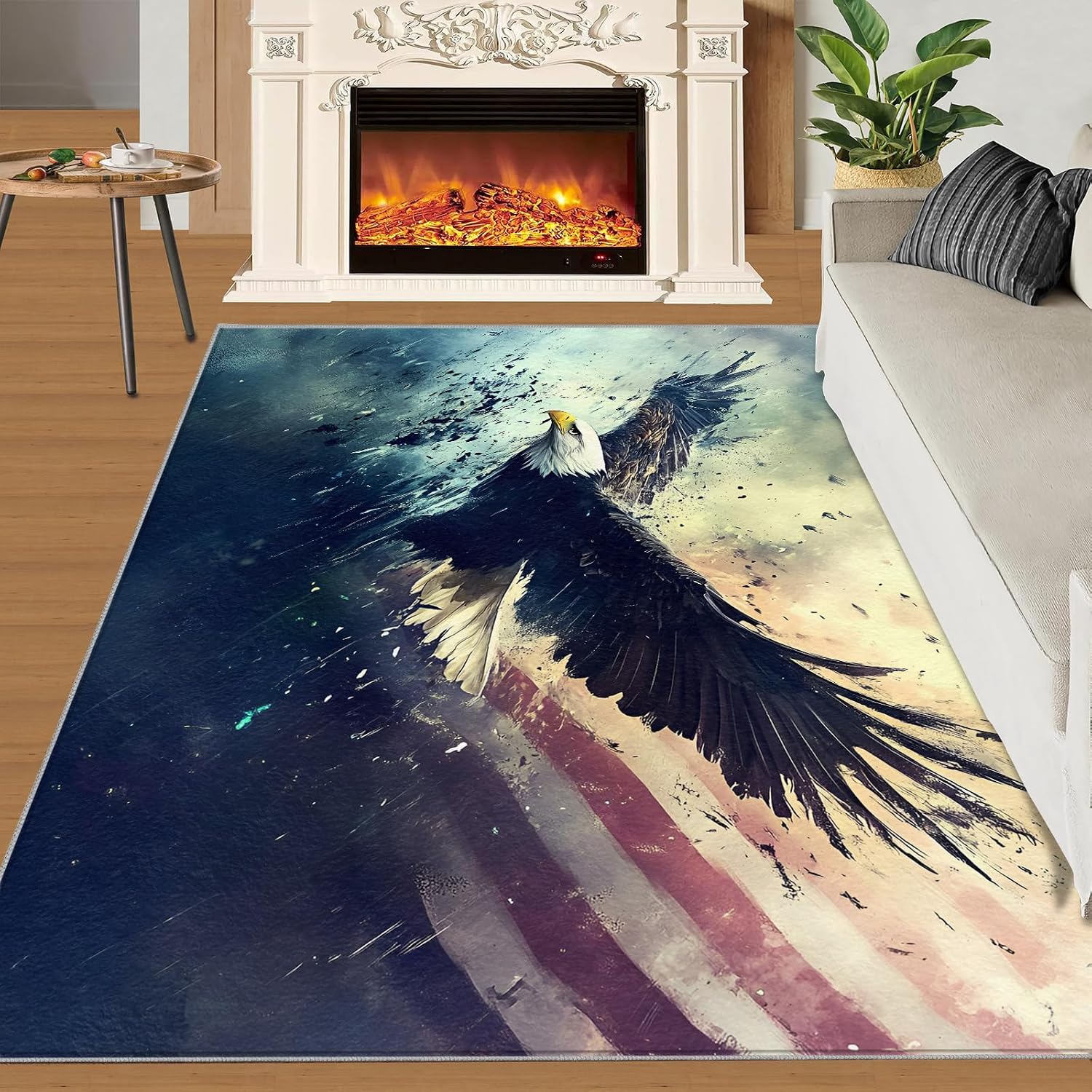 Bald Eagles Rug 6x9 Area Rug, Eagle Washable Rugs, Patriotic Rugs for Living Room Bedroom Decor, Low Pile & Non Slip Indoor Carpet