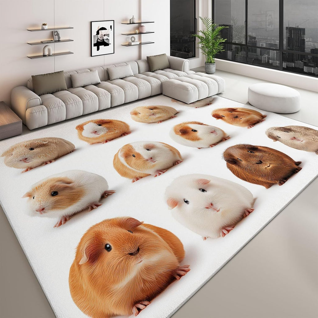 Soft Cartoon Carpet for Bedroom Living Room Non-Slip Rugs 5' x 7', Fluffy Indoor Washable Minimalist Animals Cute Guinea Pig Carpet for Kids Boys Girls Dorm Nursery Room Home Decor