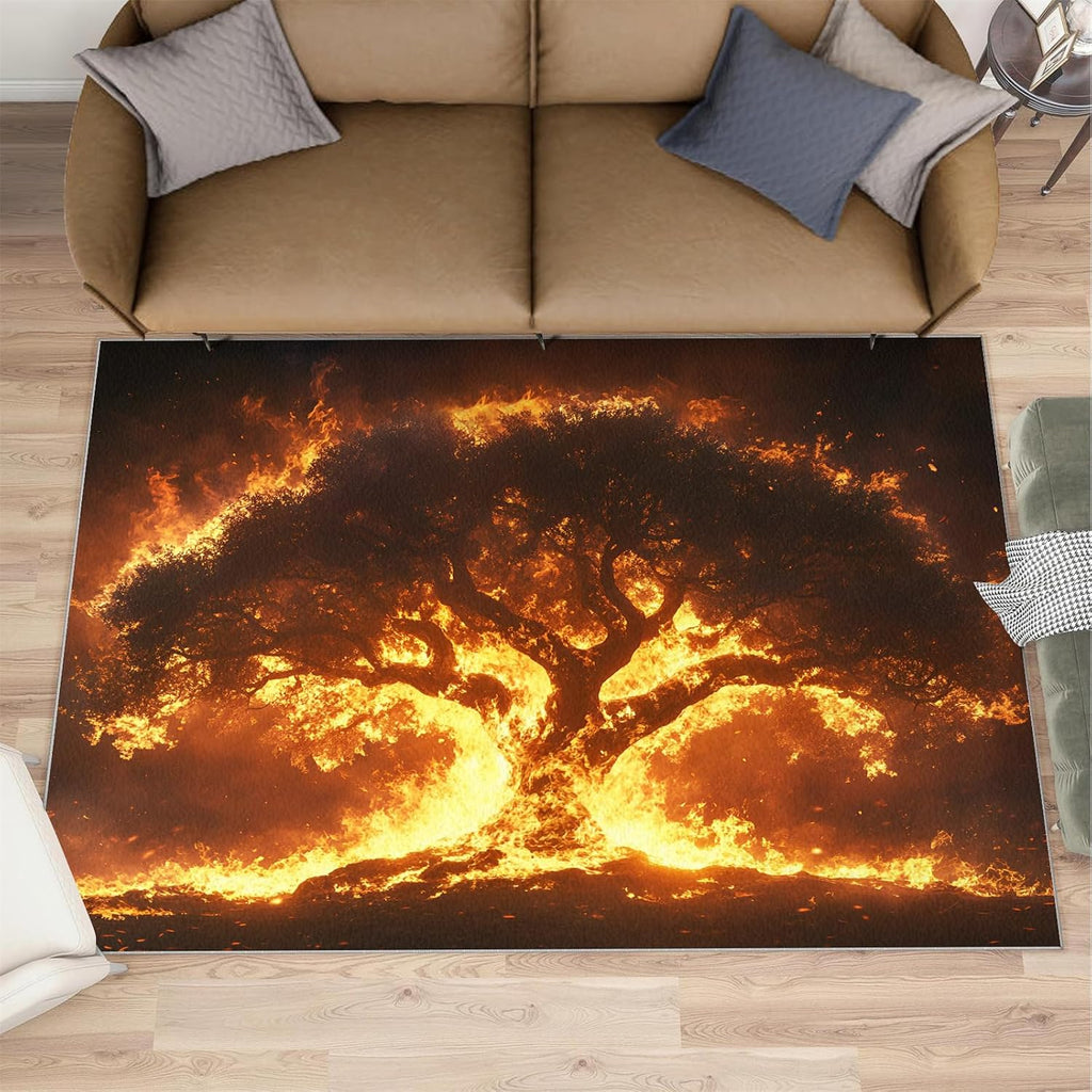 Tree of Life Rugs for Bedroom - 6x8 Rug, Modern Area Rugs for Living Room, Flame Carpet, Plant Washable Area Mat, Botanical Carpet, Tree of Life Home Decor & Gifts