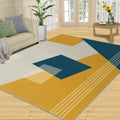 Blue Yellow Geometric Area Rug, European Minimalist Rugs for Living Room, Indoor Non-Slip Kids Rugs, Machine Washable Breathable Durable Carpet for Front Entrance Floor Decor,6 x 8ft