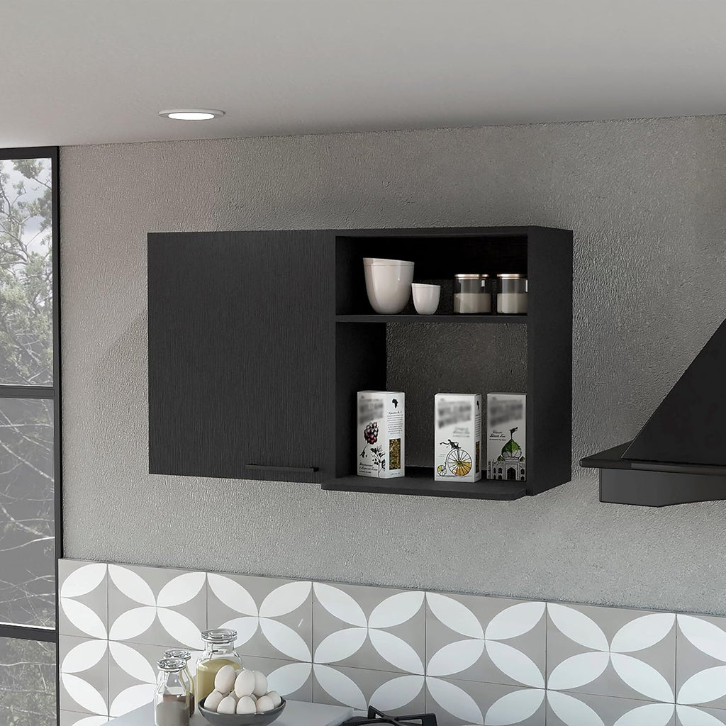 40' Single Door Freestanding Storage Cabinet, Kitchen Storage Bakers Rack with Side Shelves, Utility Food Cupboard with Metal Handles for Kitchen Storage, Wenge