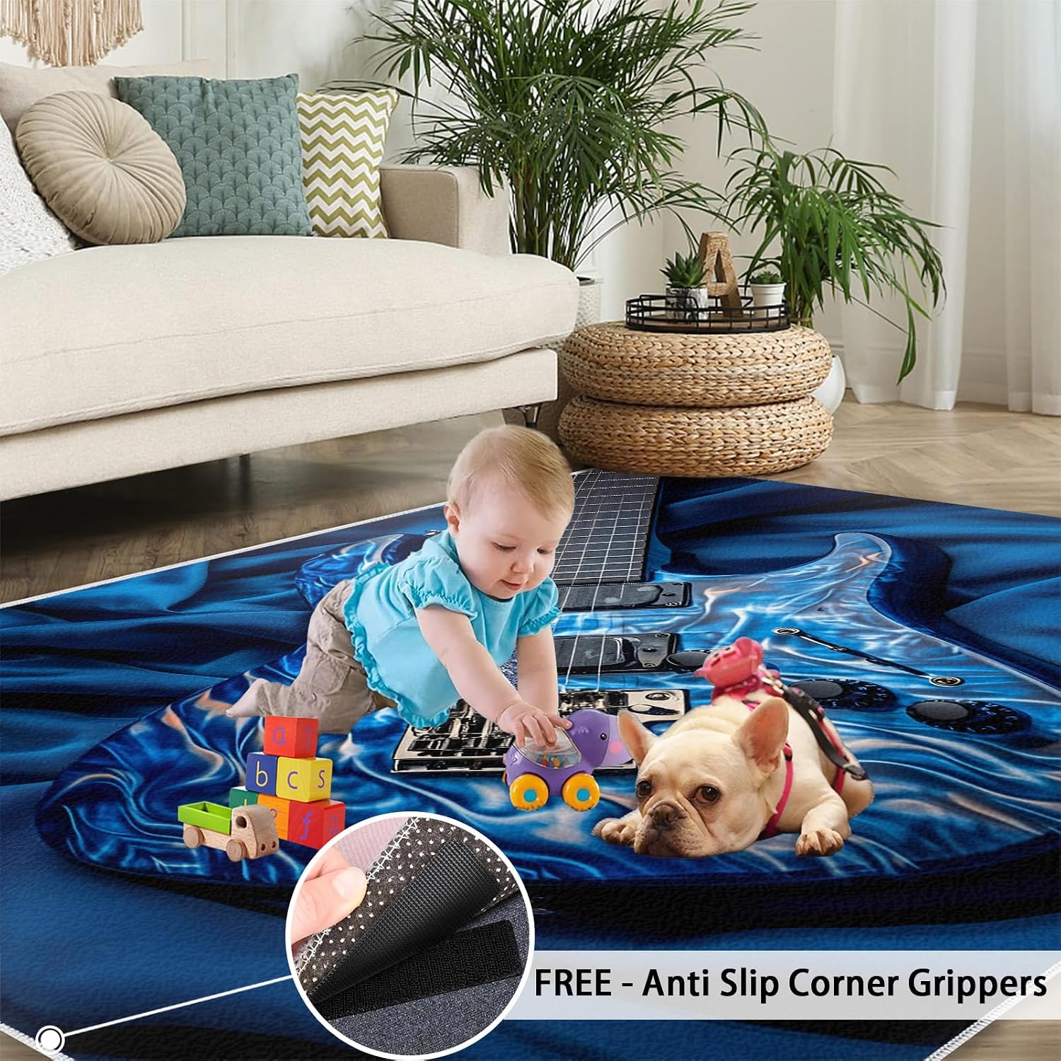 Guitar Rug 5x8-5x8 Rug, Music Area Rugs for Living Room Bedroom, Modern Area Rugs, Kids Washable Carpet, Musical Instrument Carpet, Guitar Home Decor & Gifts