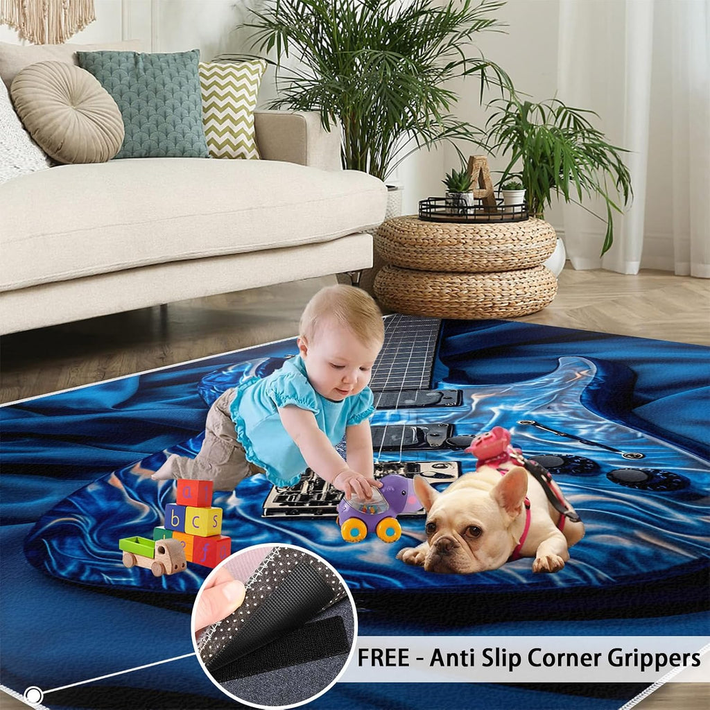 Guitar Rug 6x9-6x9 Rug, Music Area Rugs for Living Room Bedroom, Modern Area Rugs, Kids Washable Carpet, Musical Instrument Carpet, Guitar Home Decor & Gifts