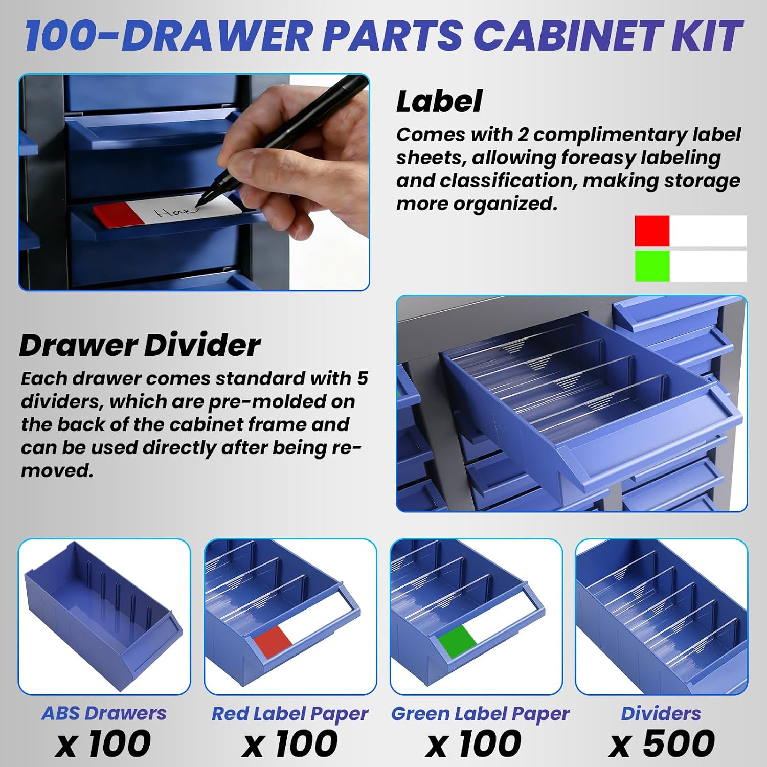 100 Drawers Parts Organizer, Heavy-Duty Nut and Bolt Organizer & Bolt Bin with ABS Drawers, Sturdy Metal Storage Cabinet & Tool Cabinet for Garage, Workshop, Anti-Drop Design (100 Drawer)