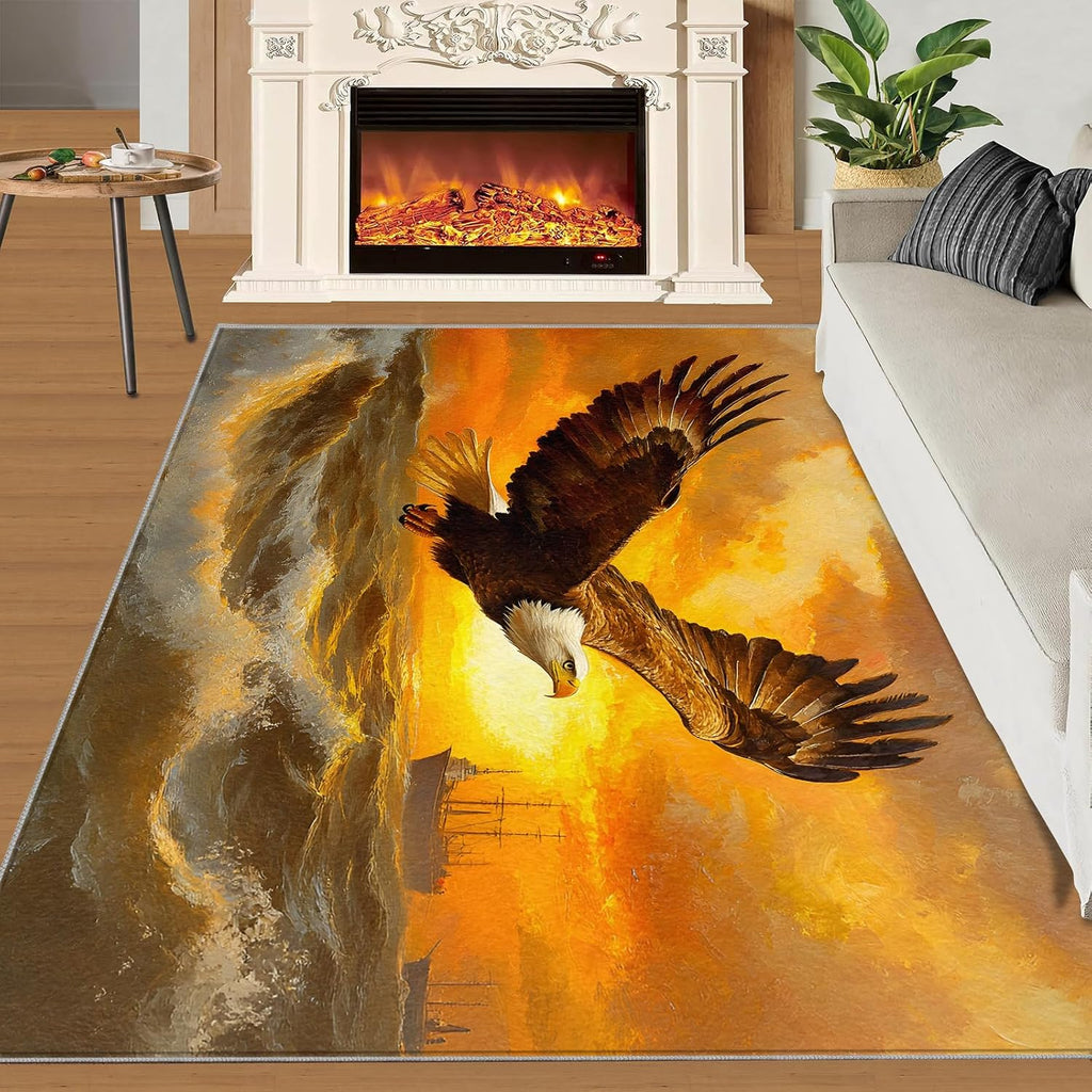 Animal Print Rugs for Bedroom, Bald Eagle Area Rug, Nautical Rugs for Living Room, 6x8 Washable Rug Non Slip & Low Pile, Indoor Carpet & Home Decor