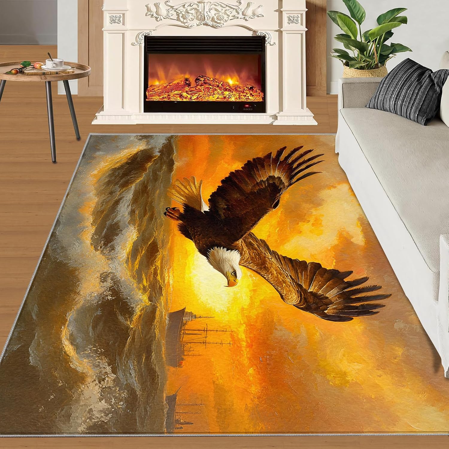 Animal Print Rugs for Bedroom, Bald Eagle Area Rug, Nautical Rugs for Living Room, 6x8 Washable Rug Non Slip & Low Pile, Indoor Carpet & Home Decor