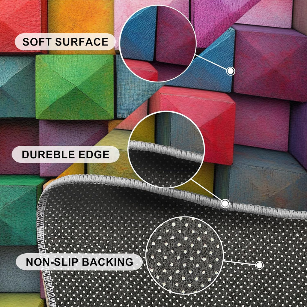 Colorful Rugs for Bedroom, 3D Geometry Area Rug, Abstract Modern Rugs for Living Room, 6x8 Washable Rug Non Slip & Low Pile, Indoor Carpet & Home Decor