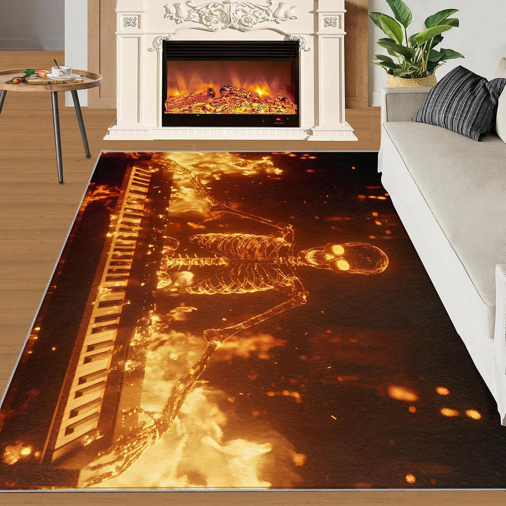 Guitar Rug & Home Decor - Flame Rugs for Living Room, Hip Hop Washable Rugs for Bedroom, Rock and Roll Carpet, Non Slip Indoor Guitar Area Rug & Music Room Decor 6x8 ft