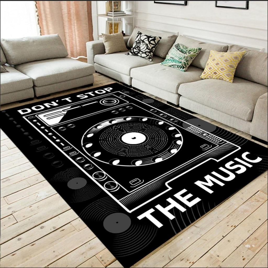 Music Record Black Area Rug 6x8ft Music Rug Retro Vinyl Record Rug Non-Slip and Washable Living Room Art Decor Rug with Rubber Backed Durable Rug for Bedroom Study Playing Carpet