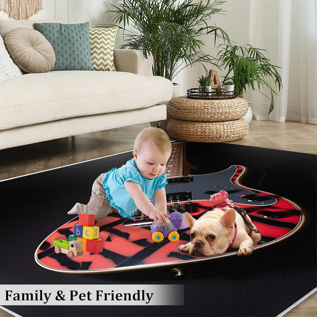 Guitar Rugs for Music Room - Boys Musical Rug, 6x8 Rug, Music Washable Rugs for Living Room Bedroom, Color Area Rug, Rock and Roll Carpet - Home Decor, Electric Guitars Gifts for Men