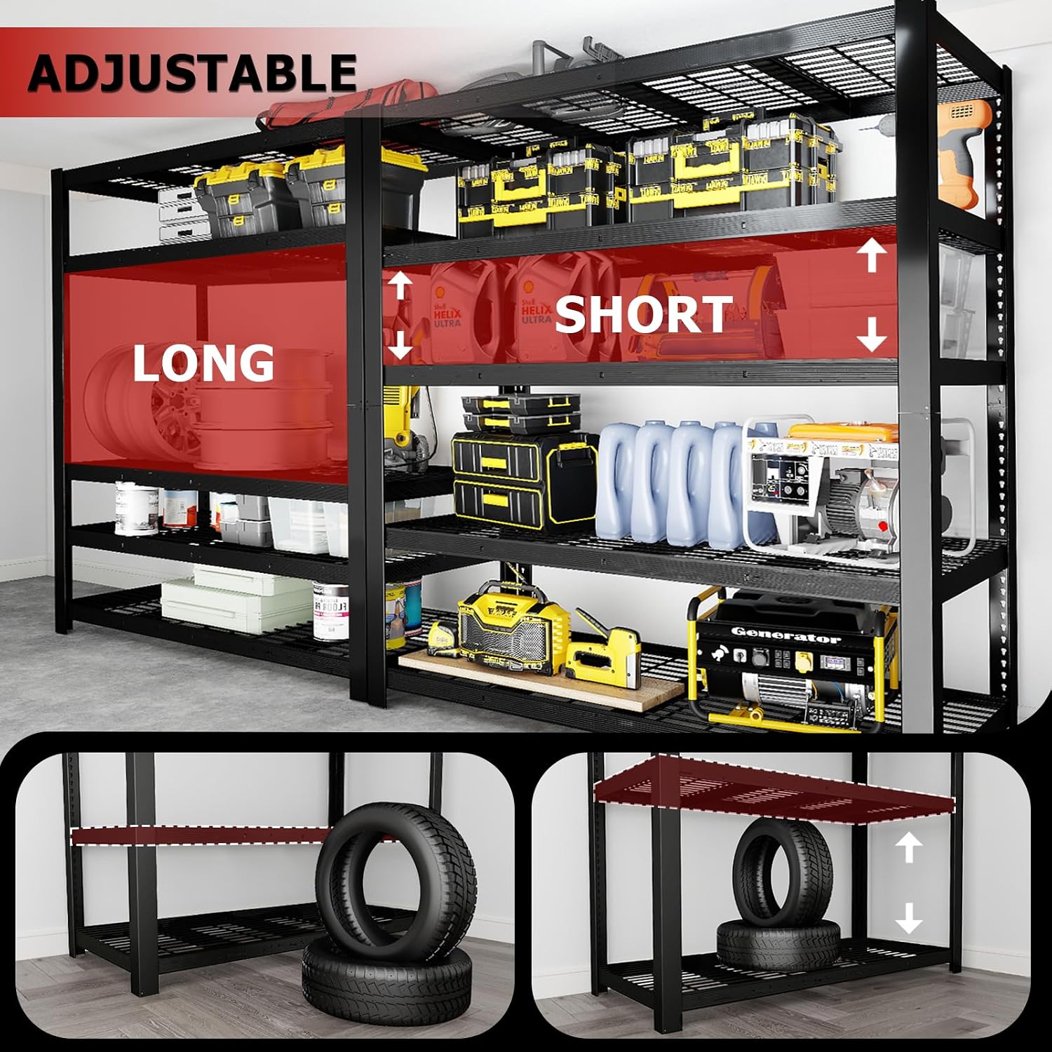 Heavy Duty Garage Shelving,5-Tier Storage Shelves(84' Hx24 Dx55 W),3050LBS Capacity Industrial Shelving Units and Storage,Adjustable Shelving Unit for Garage,Warehouse,Basement