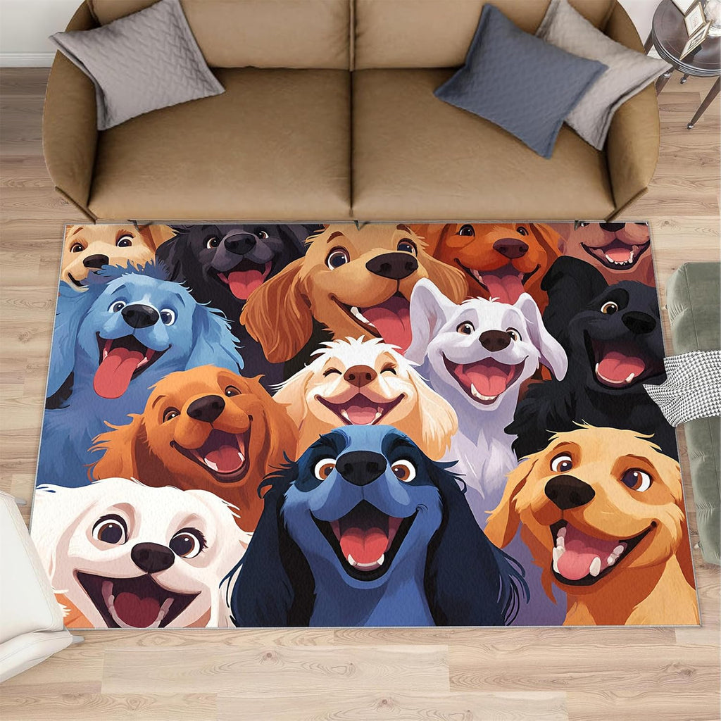 Cartoon Rugs for Bedroom, Dog Print Area Rug, Animal Prints Rugs for Living Room, 6x8 Washable Rug Non Slip & Low Pile, Indoor Carpet & Home Decor