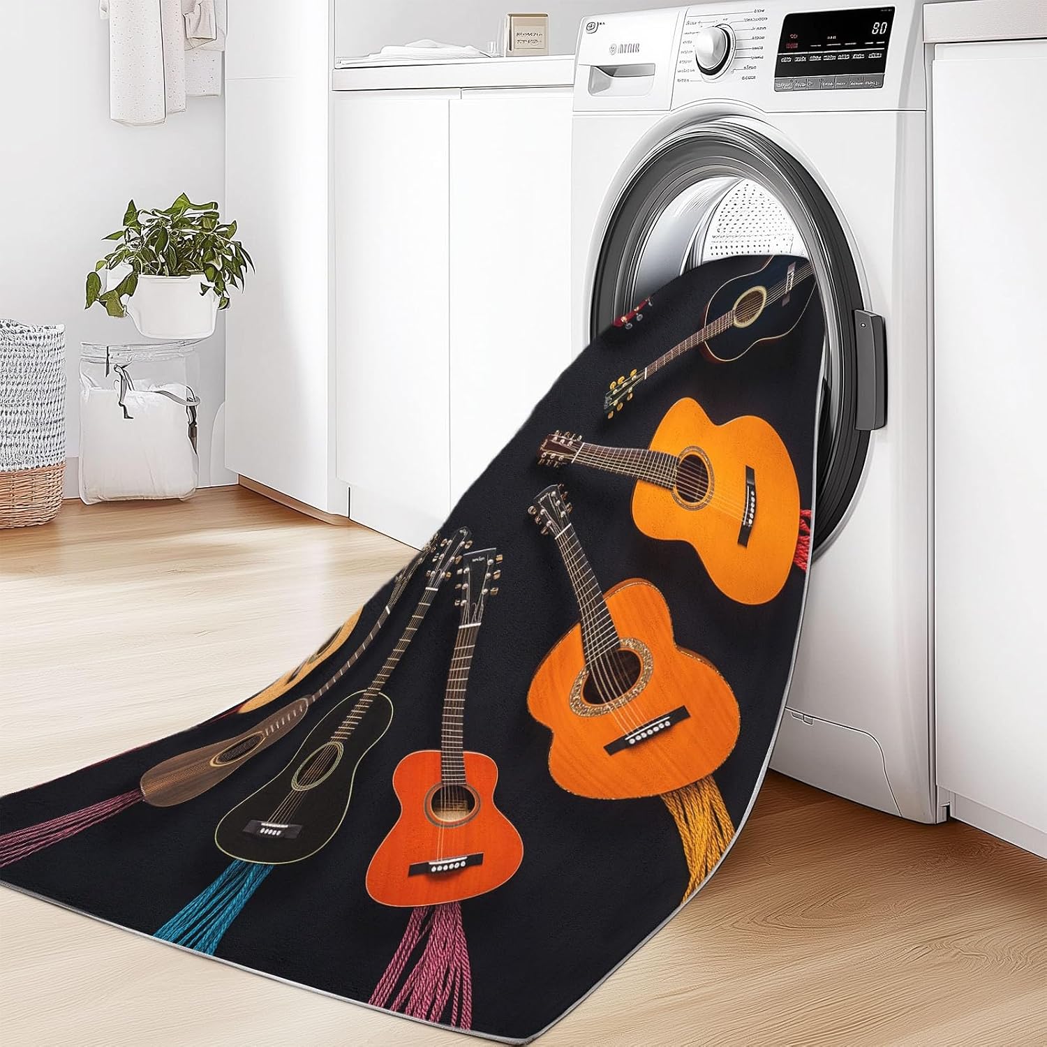 Rugs for Living Room 5x8 ft Music Instrument Guitar Color, Area Rugs Black Machine Washable Soft Low Pile Non Slip Large Carpets for Bedroom Nursery Office Home Deco