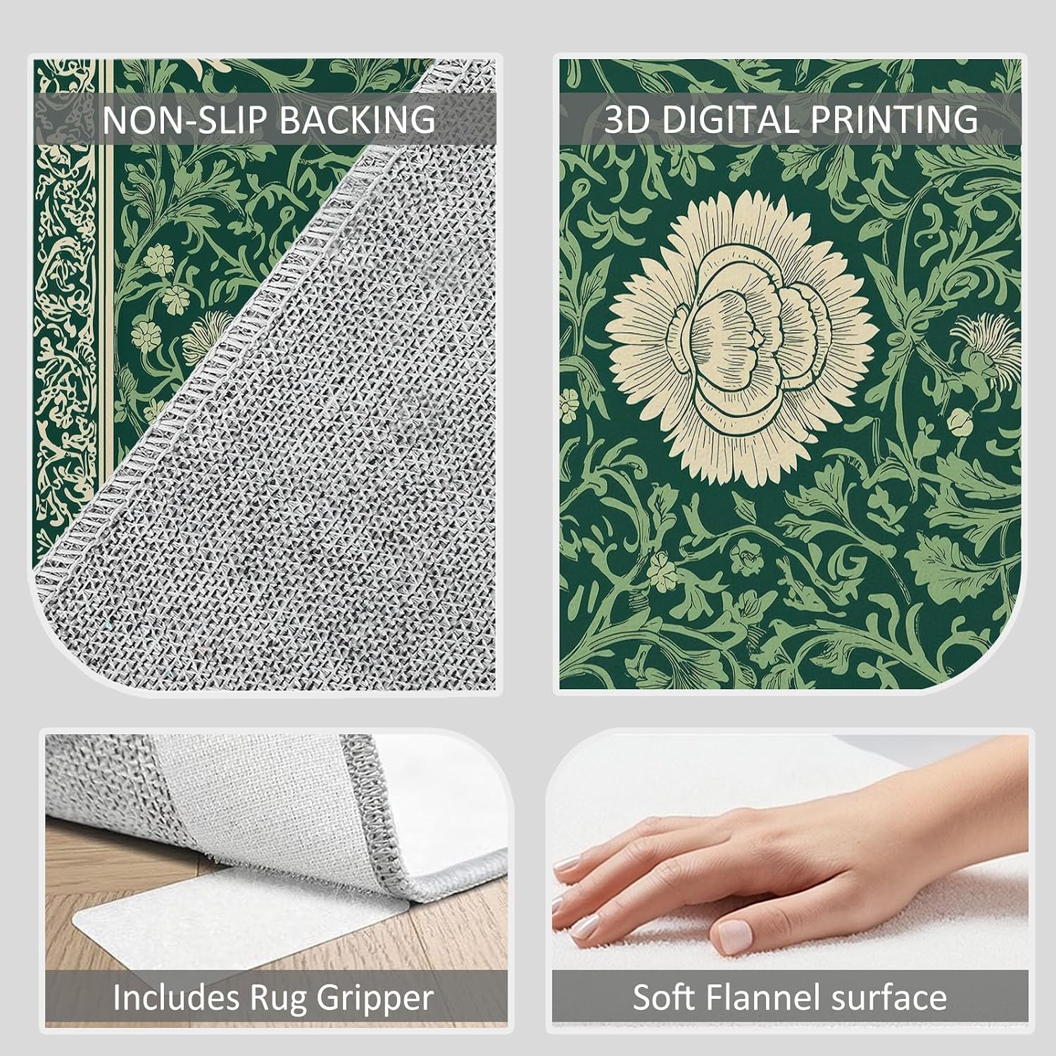 Geometric Plants Flowers Vines Print 5 x 7 ft Area Rugs for Living Room, Soft Washable Rugs for Bedroom Non Slip Moroccan Carpet, Stain Resistant Throw Carpet for Office Nursery Dining Room