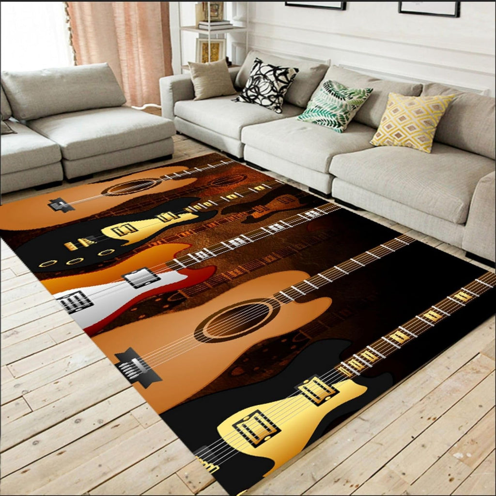 Electric Guitar Area Rug 6x8ft Rock Music Instruments Guitar Mat Soft Durable Brown Area Rug for Entryway Rugs Indoor Studio Music Decor Fade Resistant Machine Washable Carpets