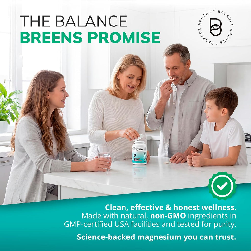 Balancebreens Magnesium Glycinate 200mg - Magnesium Bisglycinate Chelated Supplements for High Absorption - Non GMO and Gluten Free Gentle on Stomach for Restful Sleep and Muscle Support, 120 Count