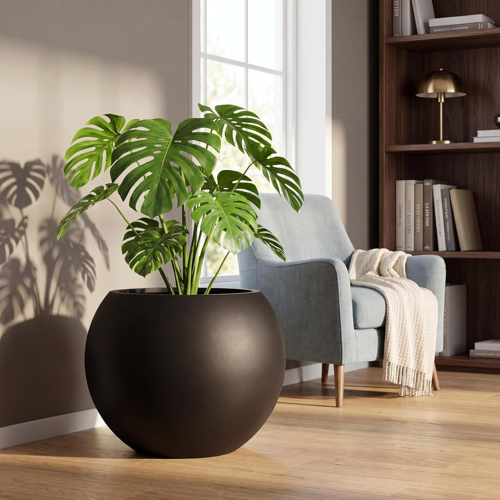 17' H x 21' Dia Black Fiberstone Planter Pot with Drainage Hole, Extra Large Round Indoor Outdoor Flower Pot for Trees, Plants & Shrubs, Decorative Planter for Patio, Porch, Garden & Home Décor