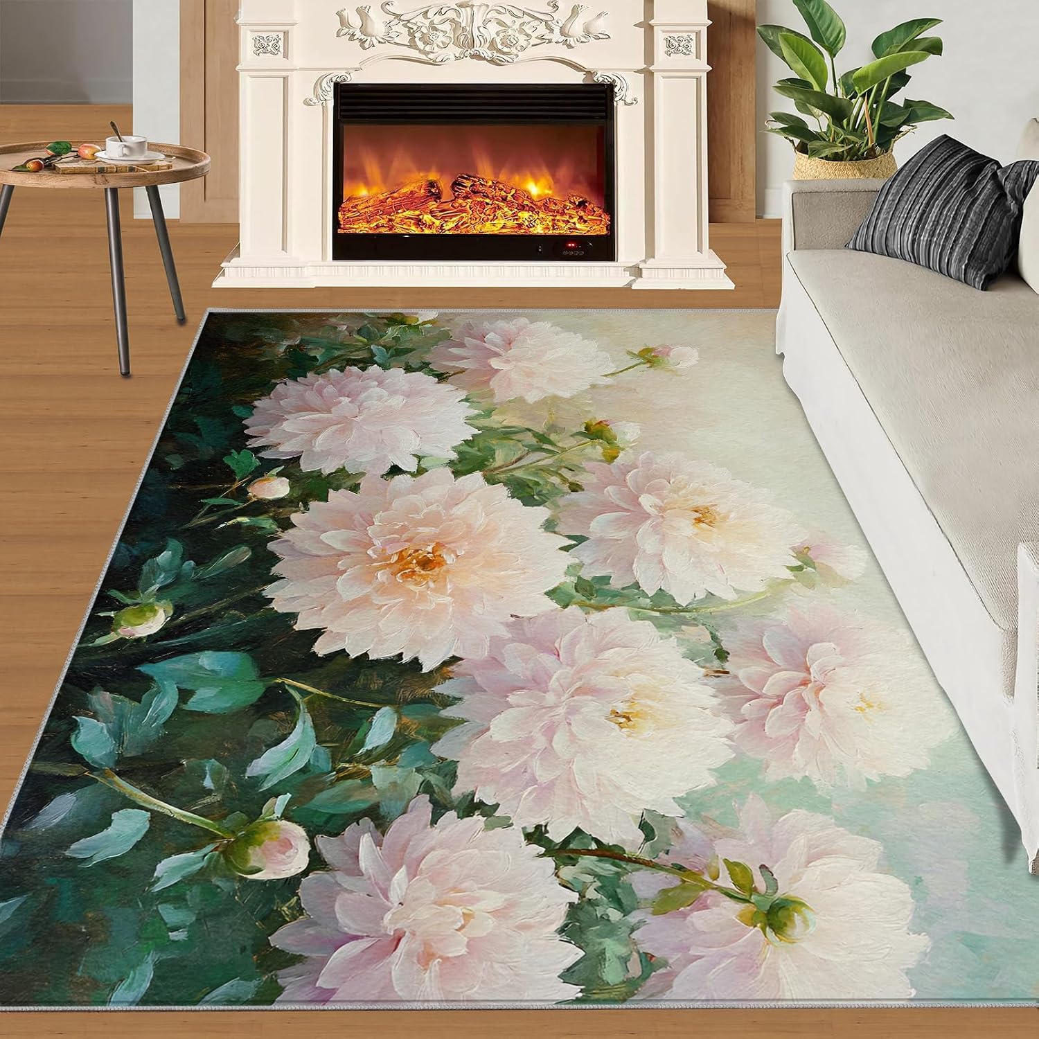 Hydrangea Area Rug 6x8, Flowers Rugs for Living Room, Retro Floral Rug for Bedroom, Machine Washable Rugs for Kitchen Dining, Home Decor Carpet