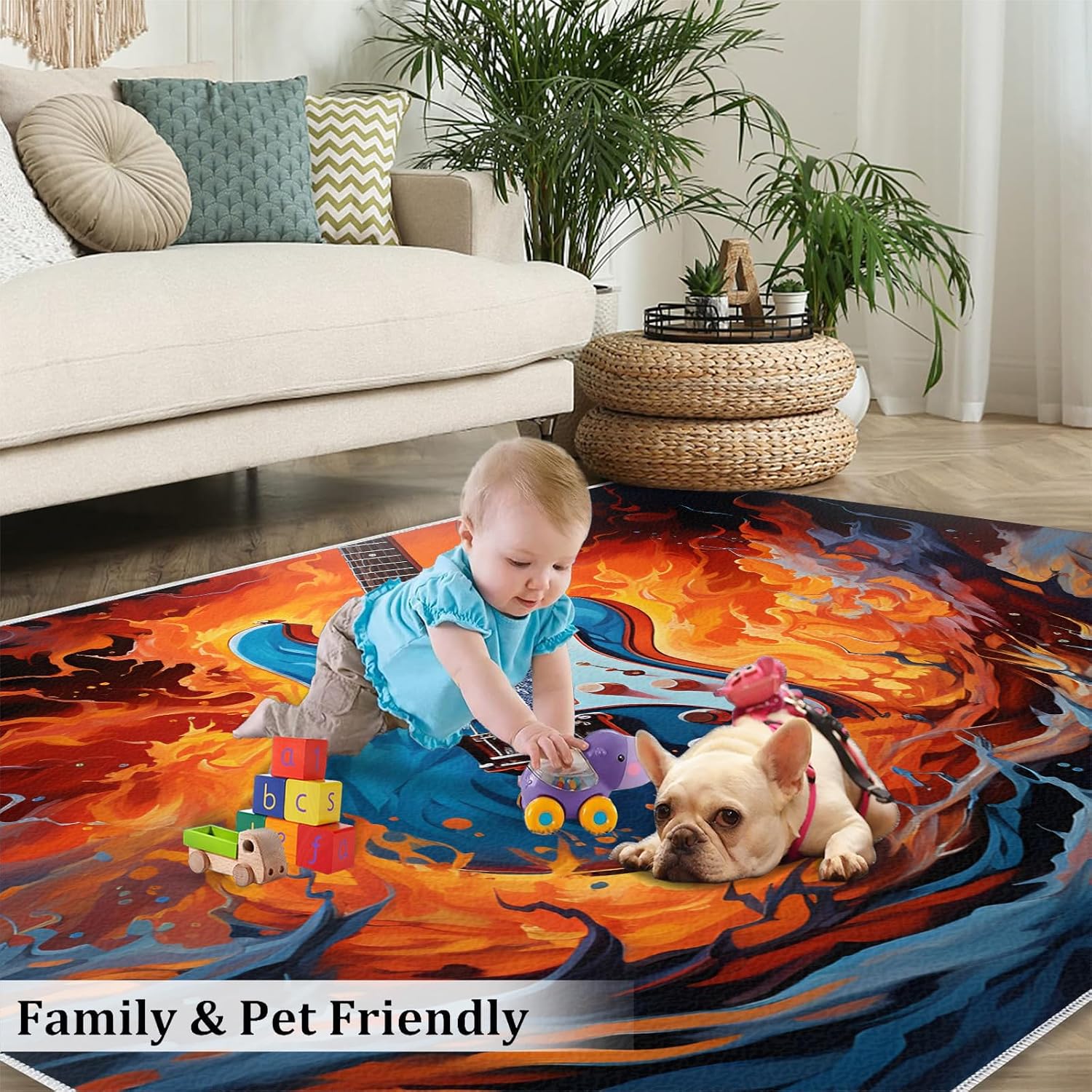 Guitar Rugs for Music Room - Boys Musical Rug, 6x8 Rug, Music Washable Rugs for Living Room Bedroom, Abstract Area Rug, Rock and Roll Carpet - Home Decor, Electric Guitars Gifts for Men