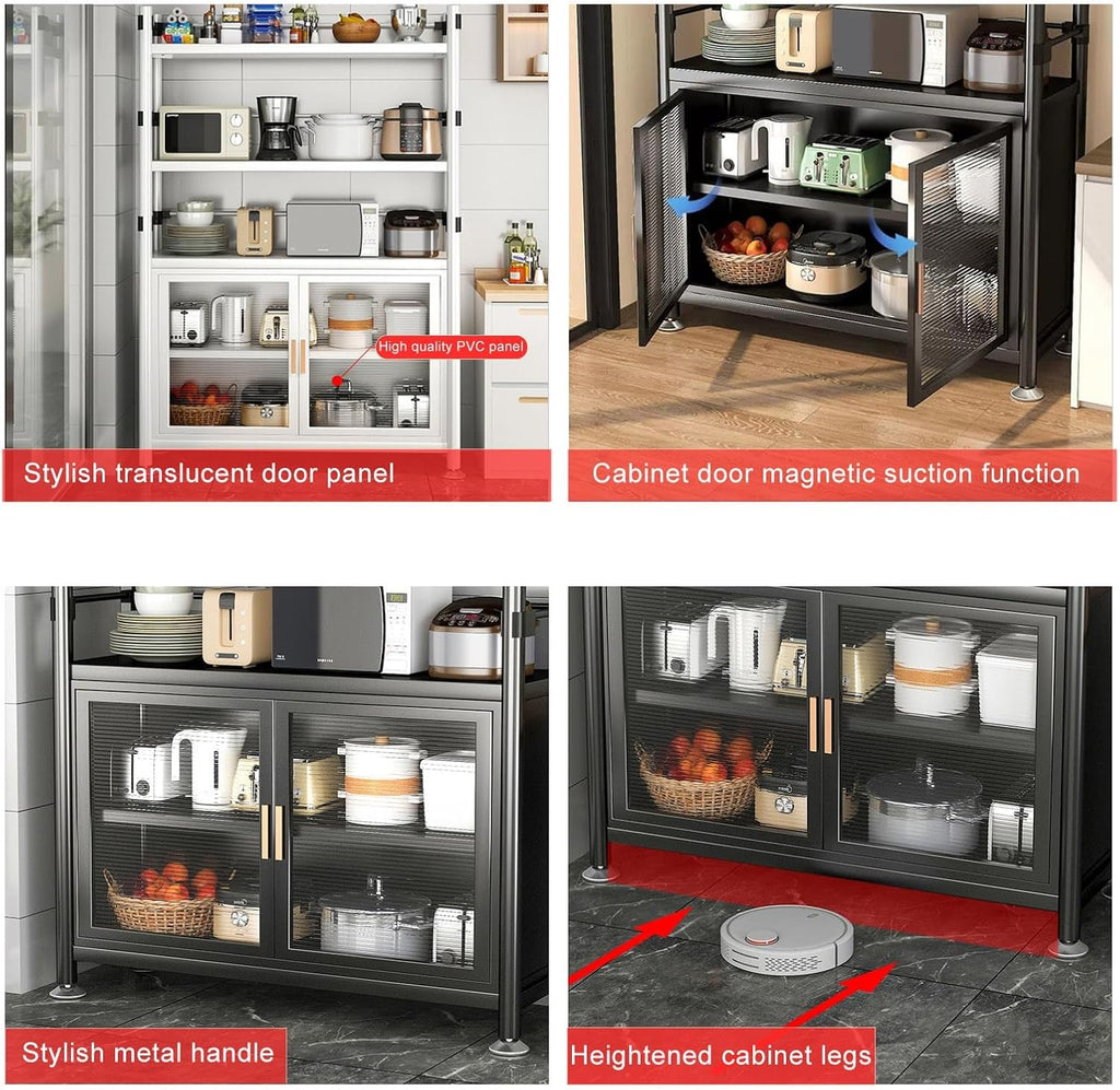 ,Height Adjustable Bakers Rack with Storage,Metal Microwave Oven Stand for Dining Room Living Room,Storage Shelf,Black-60x40x81cm