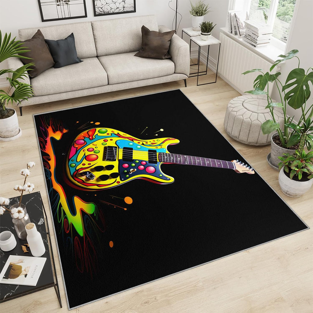 Guitar Home Decor Area Rug - Cool Guitar Bedroom Rug - Music Lover Living Room Rugs - Non-Slip Low Pile Carpet for Kids Room Band Recording Studio 6x8ft