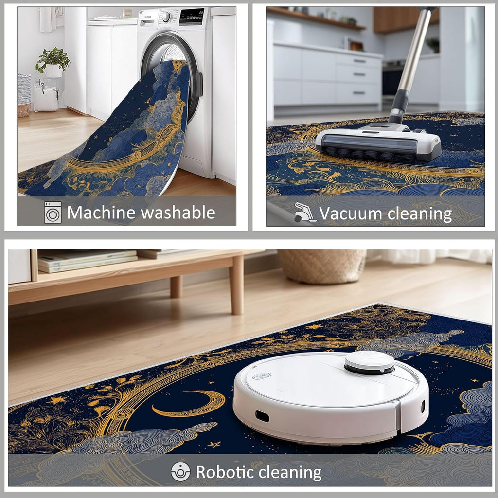 Fantasy Washable 5 x 7 ft Area Rugs for Living Room, Bedroom, Dining Room Kitchen, Office Carpet, Geometric Starry Sky Plant Flower Stain Resistant Non-Slip Large Rug, Durable Easy to Clean