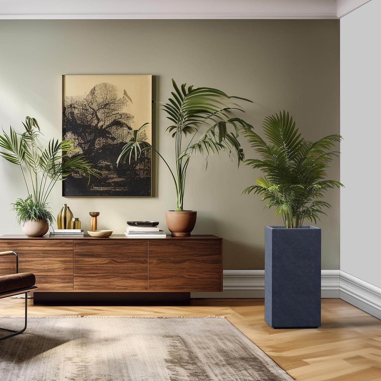 Kante 27.6' H Tall Rectangular Concrete Planter, Modern Square Diameter Plant Pot with Drainage Hole and Rubber Plug for Indoor Outdoor Home Patio Garden, Charcoal