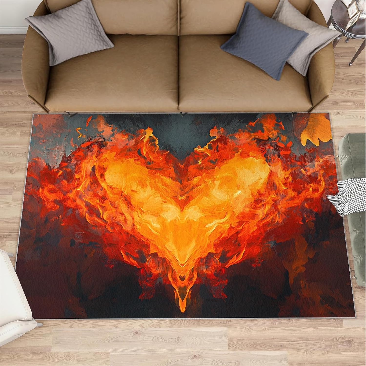 6x8 Flame Heart Classroom Rugs - Burning Heart Playroom Rug, Abstract Art Carpet Area Rug for Girls Bedroom Kids Room Basement Office Classroom