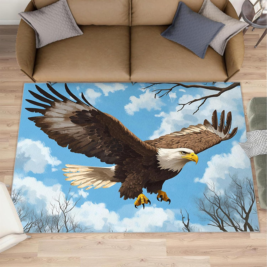 American Bald Eagle Area Rug, Sky Eagle Rugs for Girls Room, with Non Slip Backing Washable Rug for Woman Bedside Living Room Bedroom Kitchen Decor Floor Mat 6x8