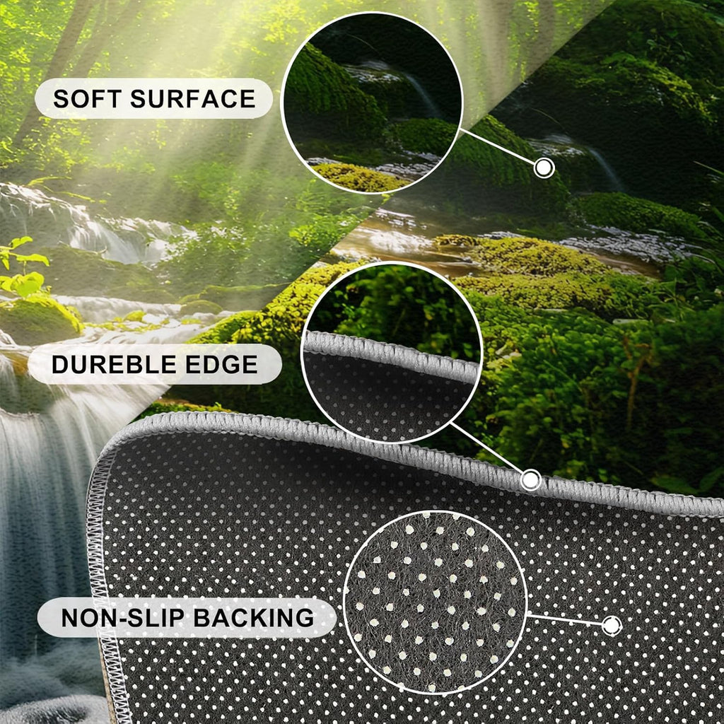 Forest Rug 6x8-6x8 Rug, Waterfall Area Rugs for Bedroom, Green Jungle Rugs for Living Room, Natural Scenery Washable Carpet, Forest Home Decor & Gifts