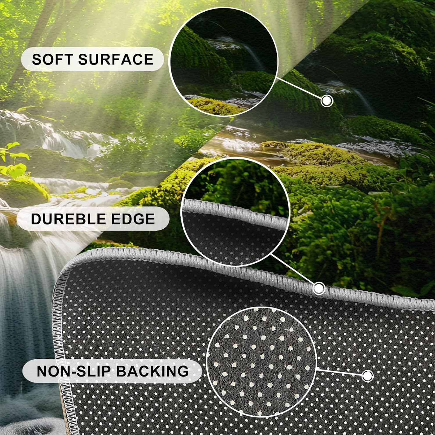 Forest Rug 6x8-6x8 Rug, Waterfall Area Rugs for Bedroom, Green Jungle Rugs for Living Room, Natural Scenery Washable Carpet, Forest Home Decor & Gifts