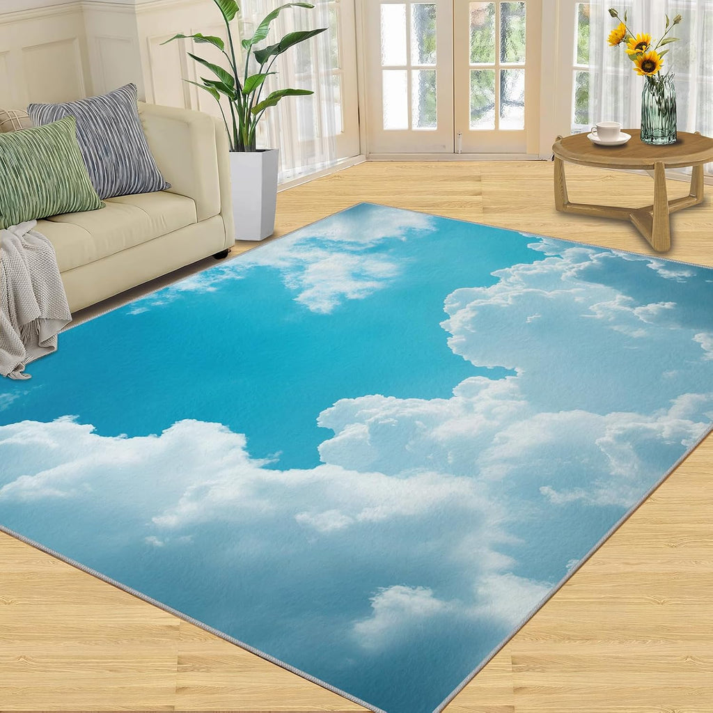 White Clouds Rug - 6x8 Rug, Blue Sky Area Rugs for Bedroom, Natural Scenery Rugs for Living Room, Kids Washable Mat, Cloud Carpet, White Clouds Home Decor & Gifts